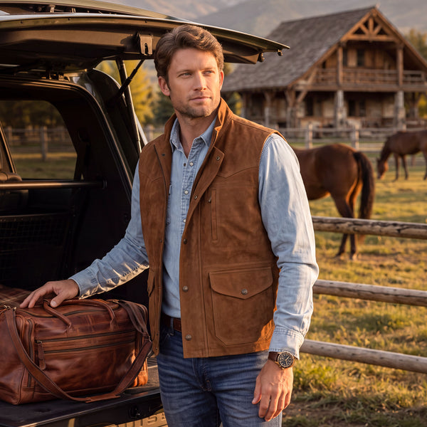 Bandera Goat Suede Leather Vest - Dark Wheat - Madison Creek