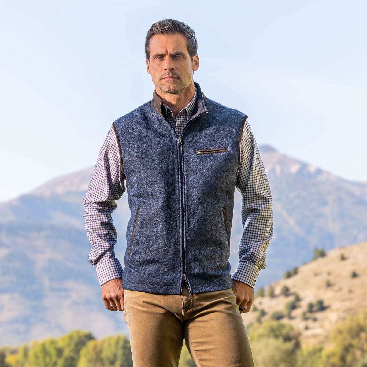 Asheville British Wool Vest - Blue Donegal