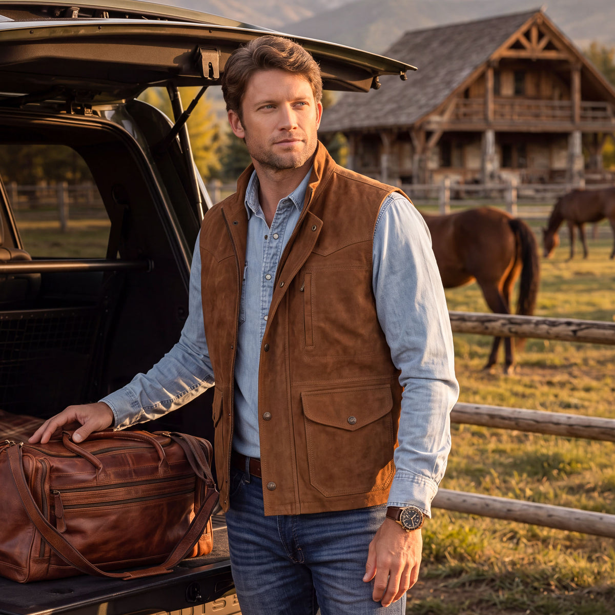 Bandera Goat Suede Leather Vest - Dark Wheat