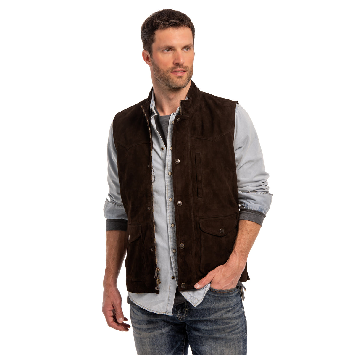 Bandera Goat Suede Leather Vest - Chocolate