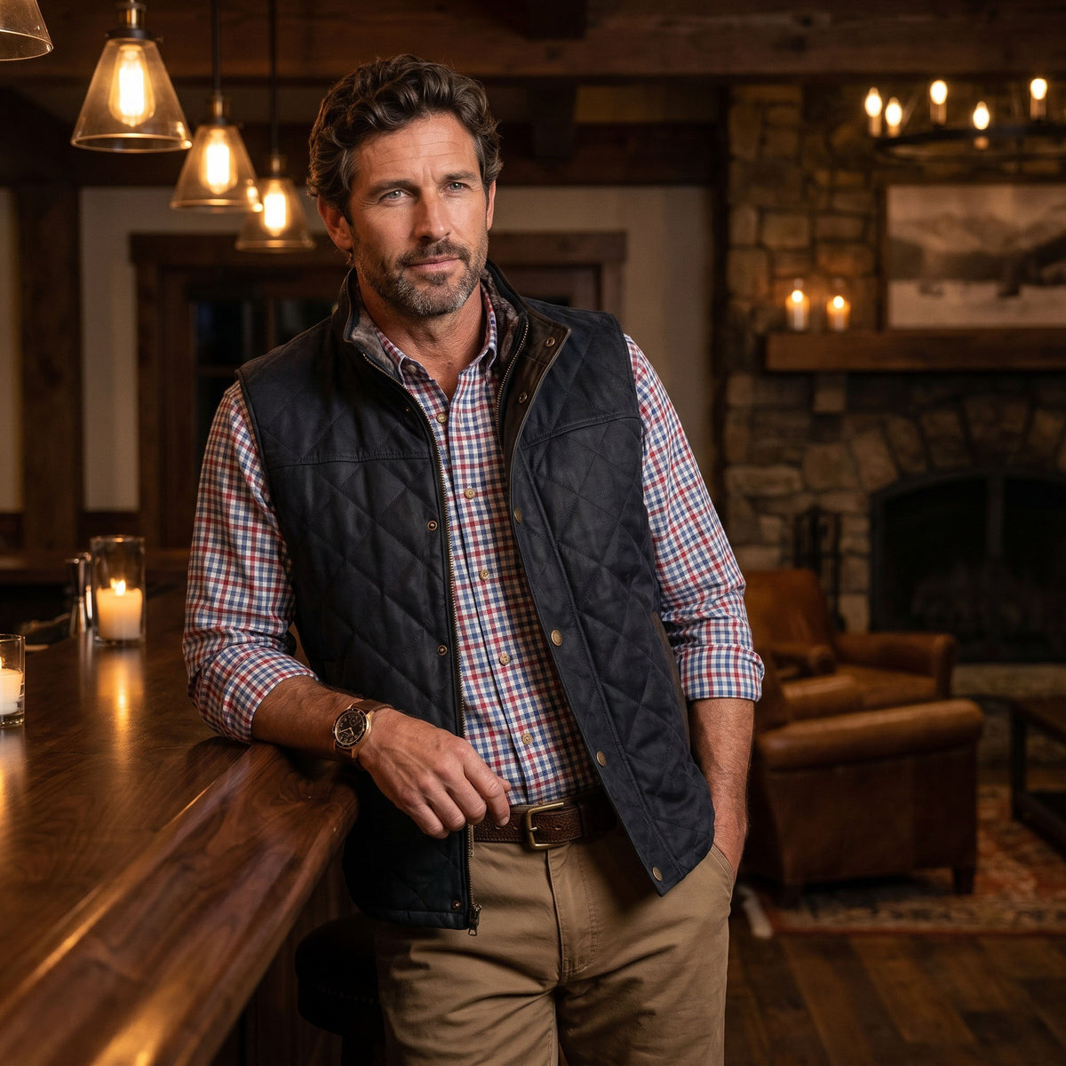 Beaver Creek Waxed Goat Suede Leather Vest - Dark Navy