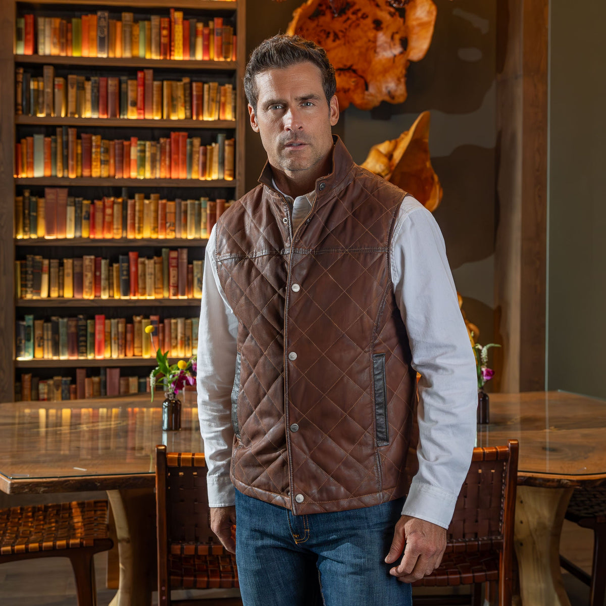 Beaver Creek Waxed Goat Suede Vest - Bourbon