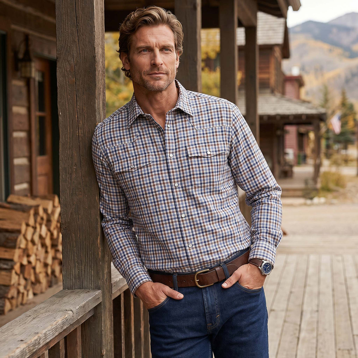 Bisley Western Shirt - Blue/Brown Check