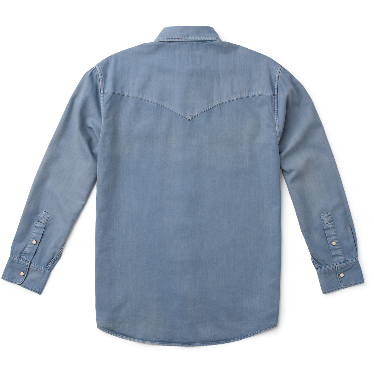 Men's Bisley long-sleeve Western shirt in solid blue with Western yoke - back view