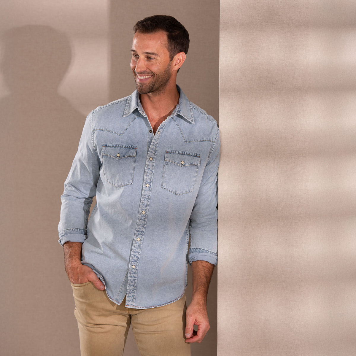 Bisley Washed Denim Western Shirt - Chambray Denim
