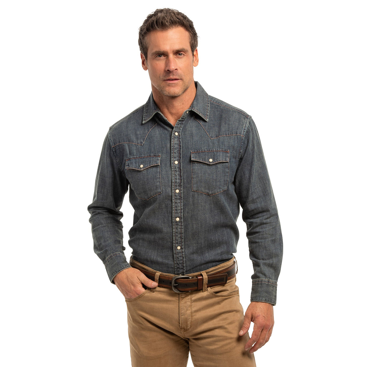 Bisley Washed Denim Western Shirt - Chambray Denim
