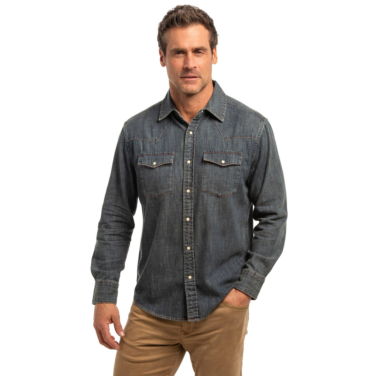 Bisley Washed Denim Western Shirt - Chambray Denim