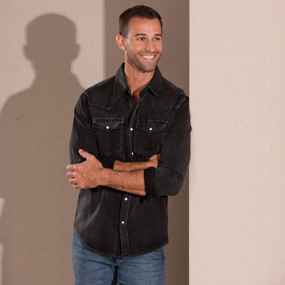 Bisley Washed Denim Western Shirt - Chambray Denim