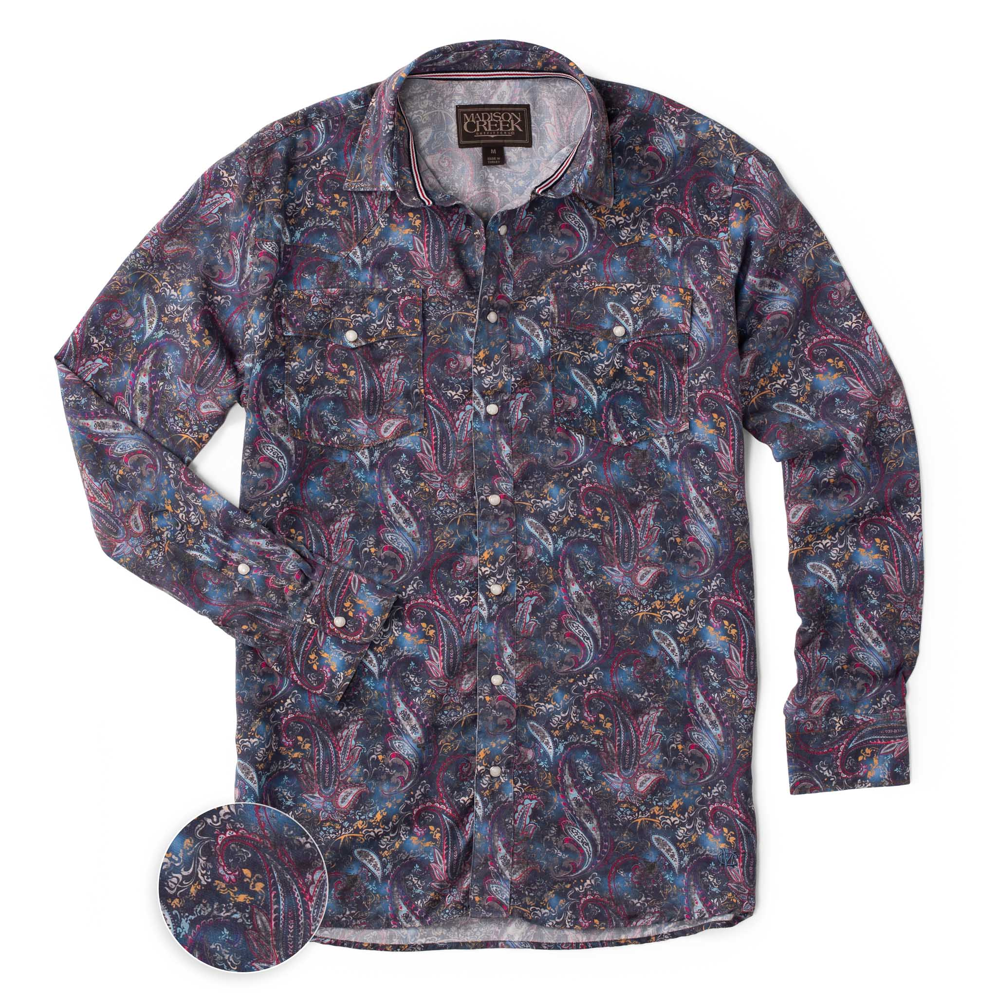 paisley dress shirts Paisley Velvet Metallic Windowpane Long Sleeve Dress Shirt NAVY NAVY / SM
