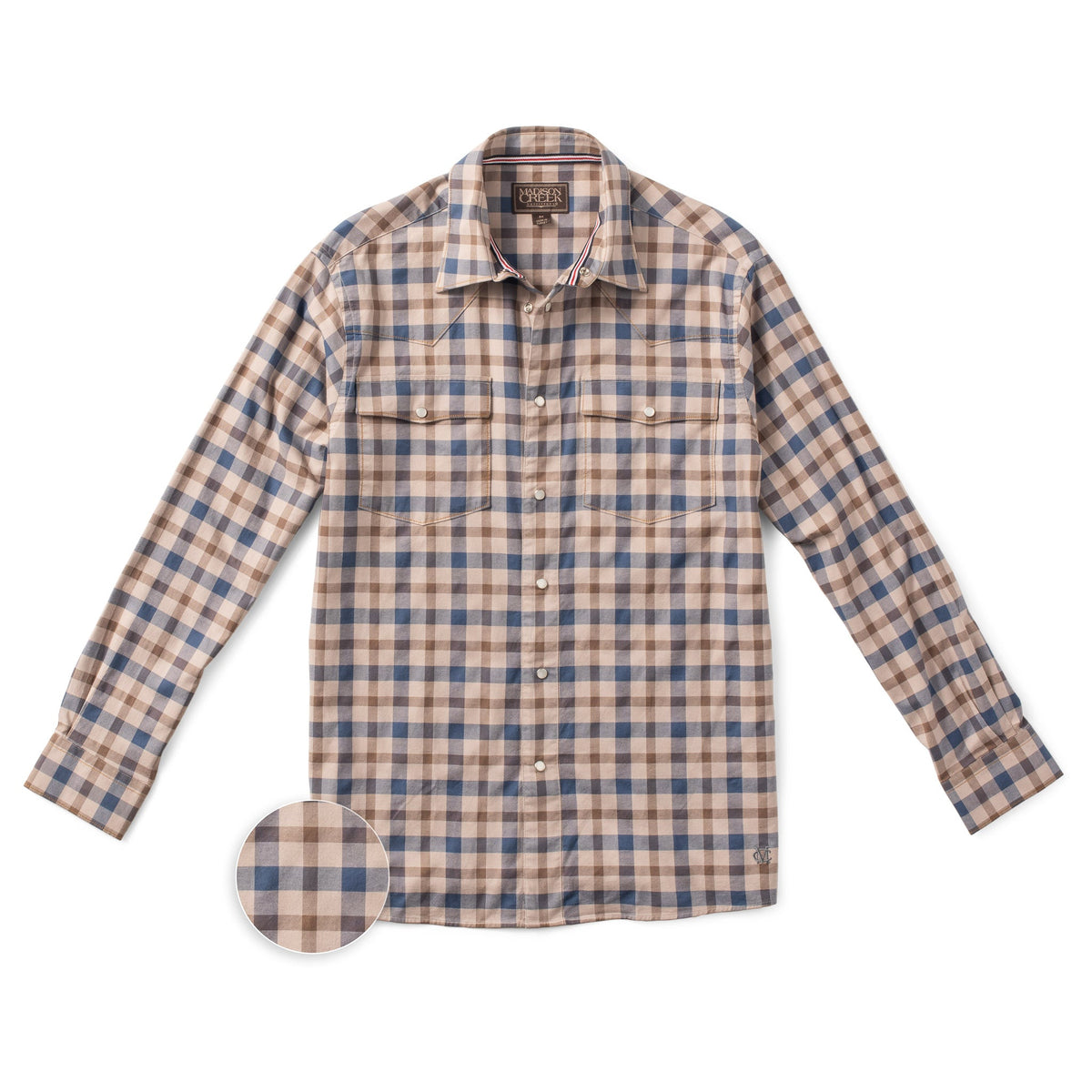 Bisley Plaid Western Shirt - Tan/Blue Plaid