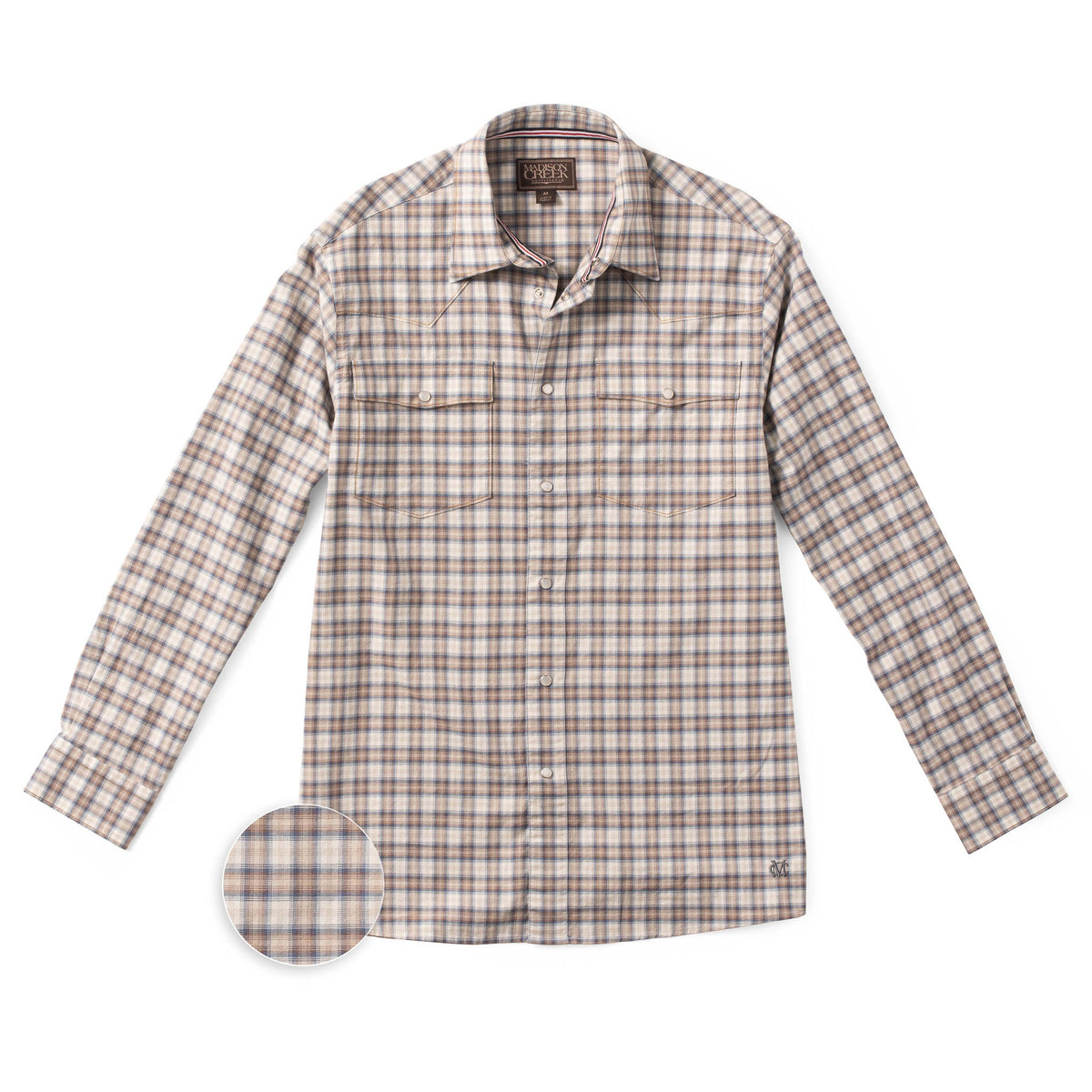 Bisley Plaid Western Shirt - Taupe/Blue Plaid