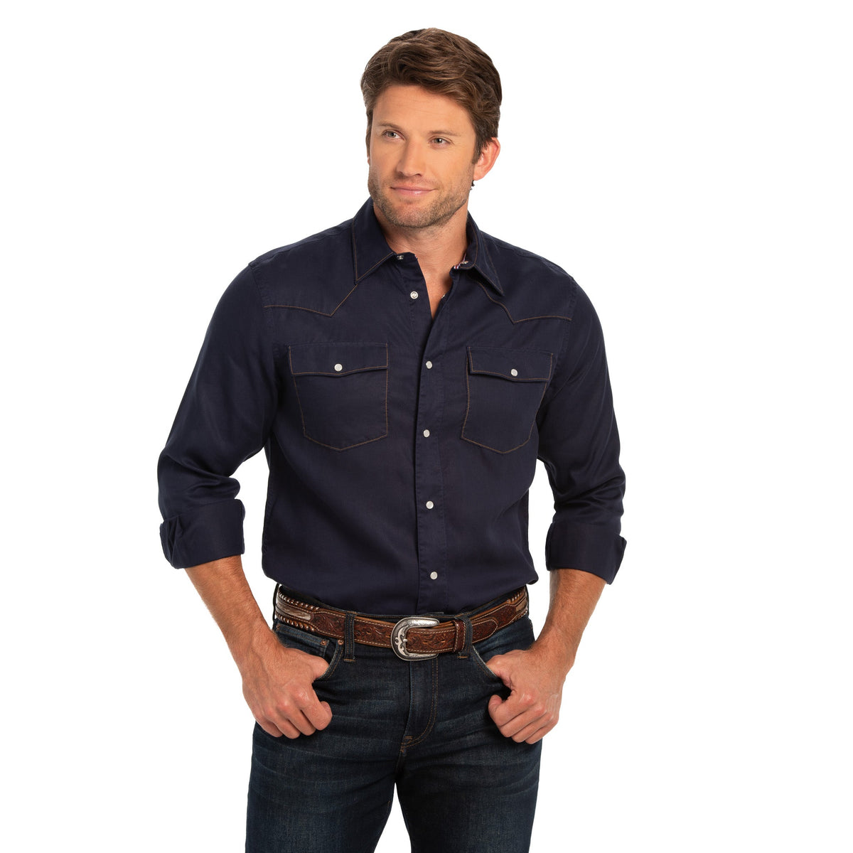 Bisley Solid Western Shirt - Solid Navy