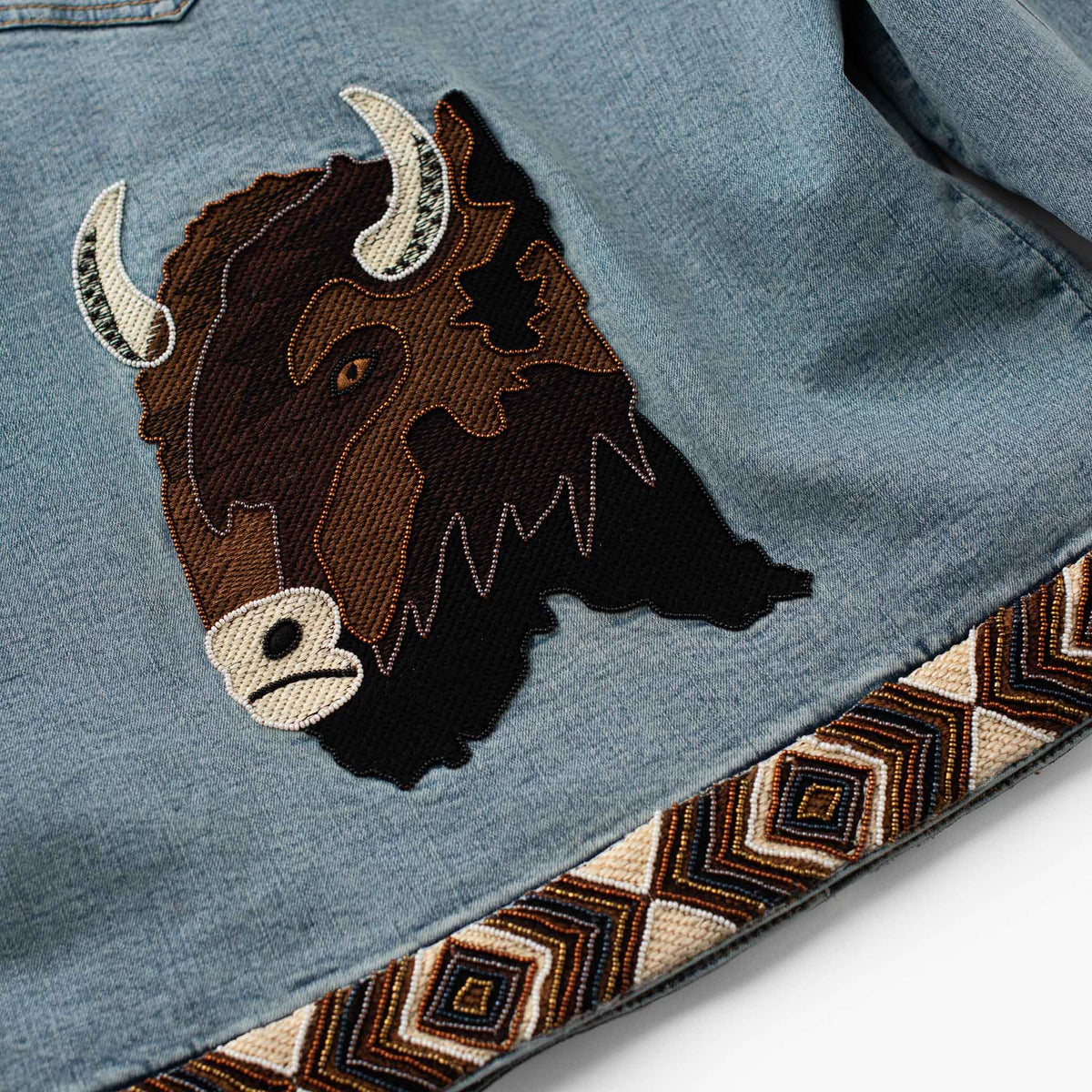 Bison Beaded Denim Jean Jacket