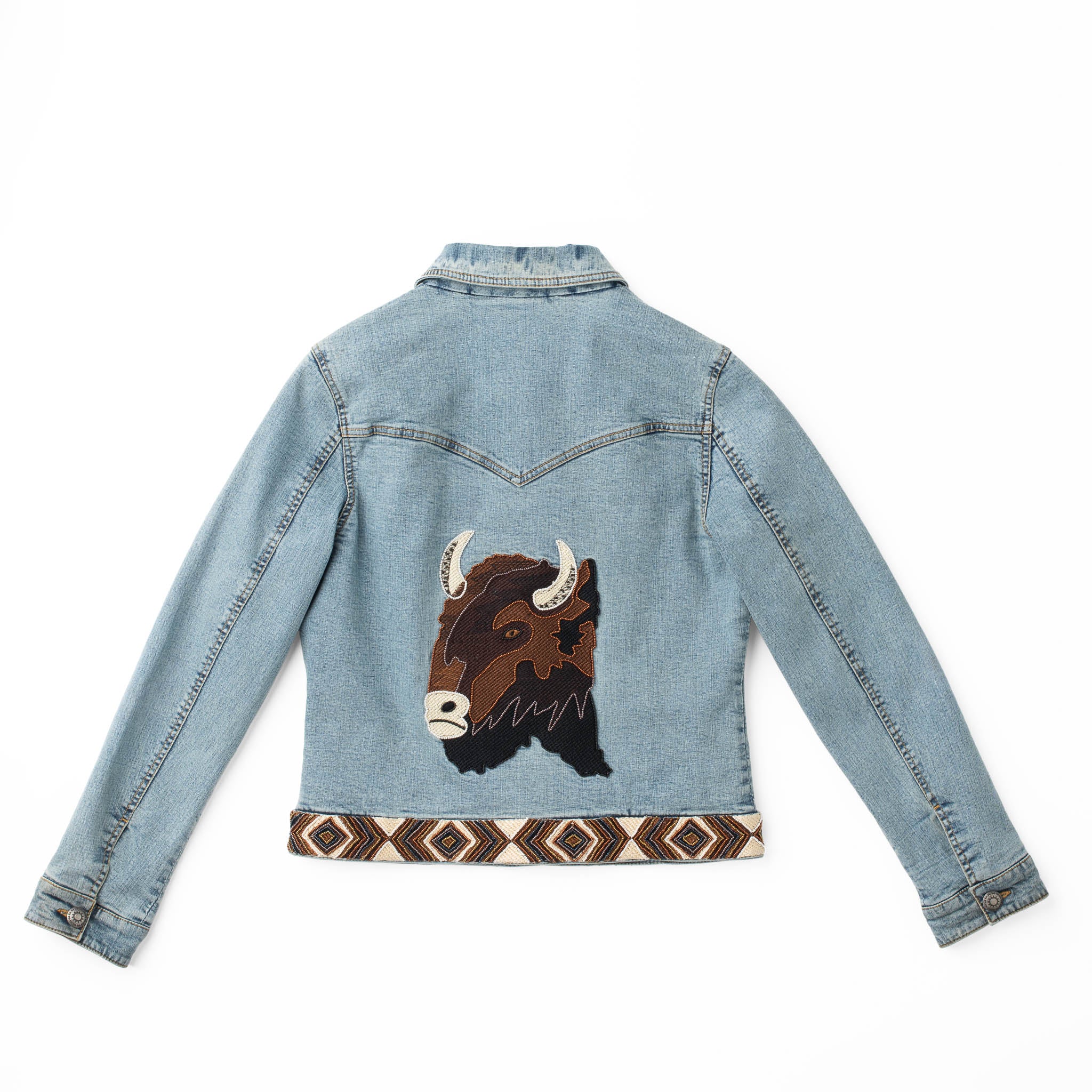 bison denim leather backpack Bison Beaded Denim Jean Jacket XS
