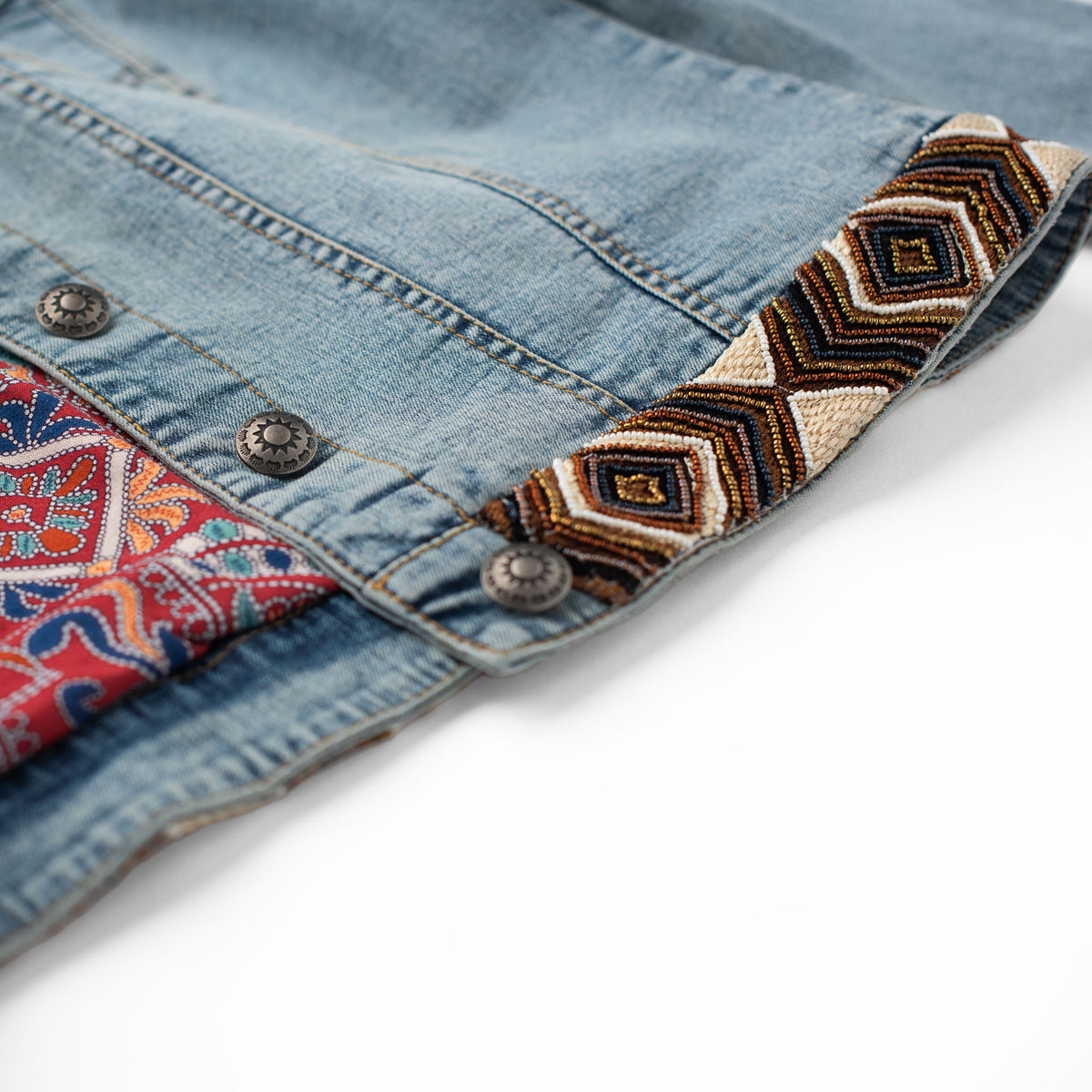 Bison Beaded Denim Jean Jacket