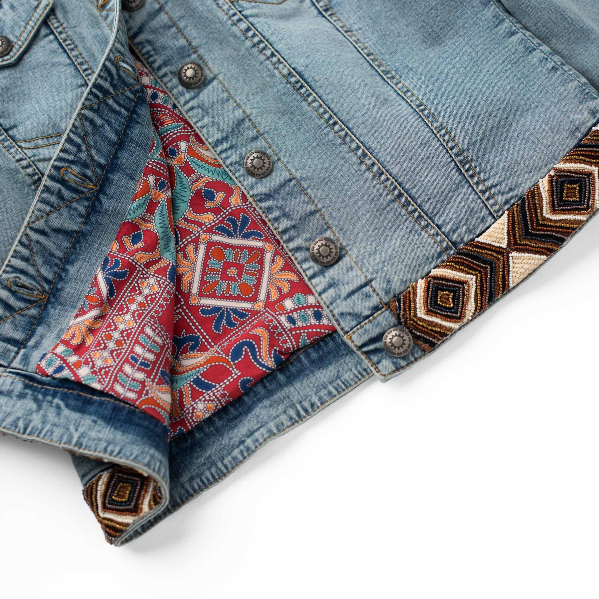 Bison Beaded Denim Jean Jacket