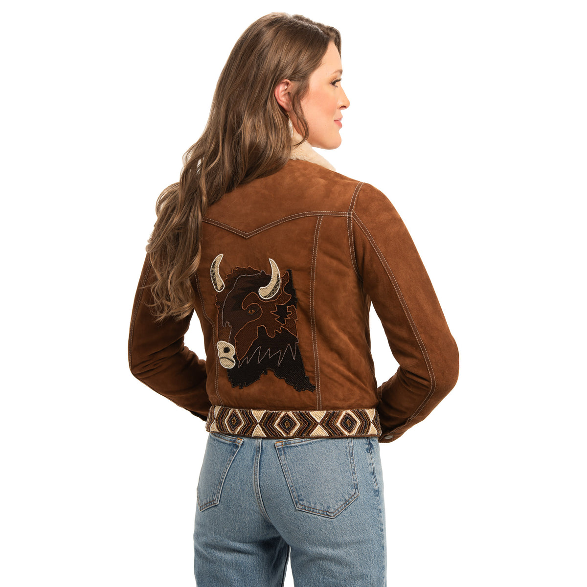 Bison Beaded Leather Jean Jacket