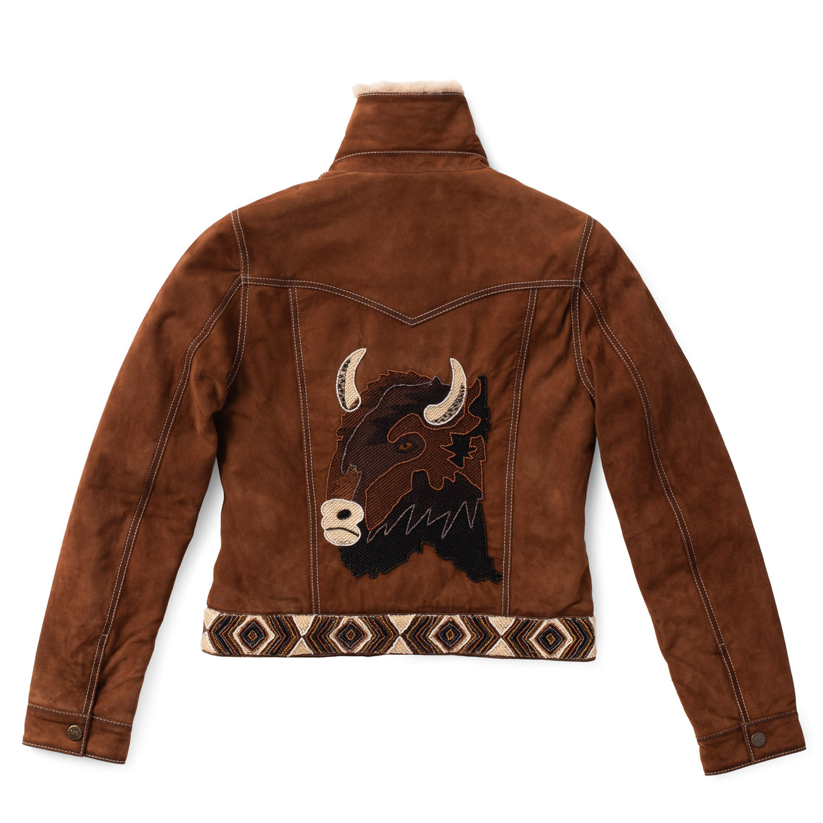 Bison Beaded Leather Jean Jacket