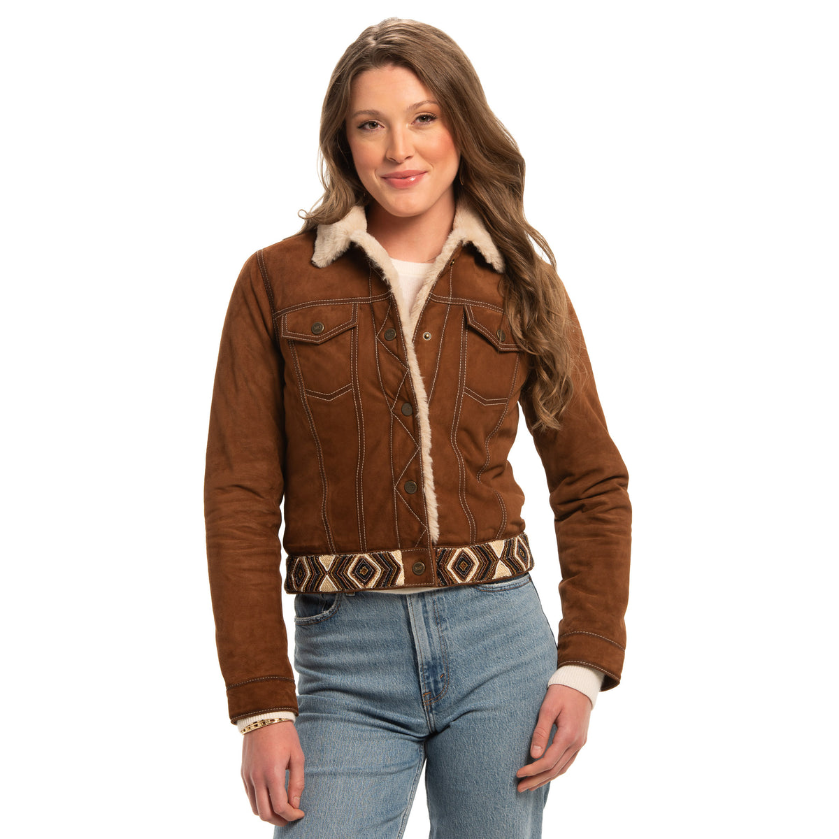 Bison Beaded Leather Jean Jacket