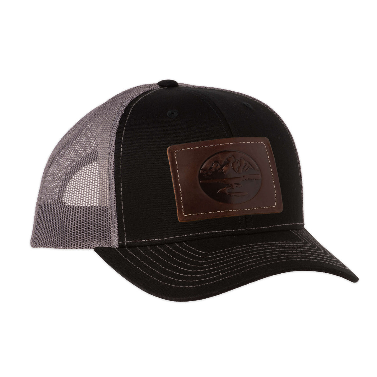 Madison Creek Outfitters Richardson 112 Leather Patch Trucker Hat - Black/Charcoal