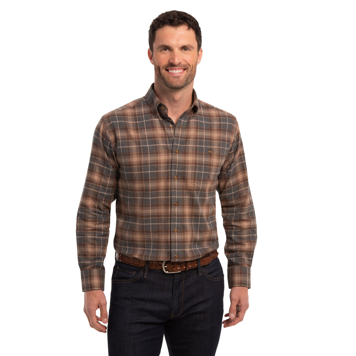 Branch Button-Down Shirt - Grey/Brown Plaid