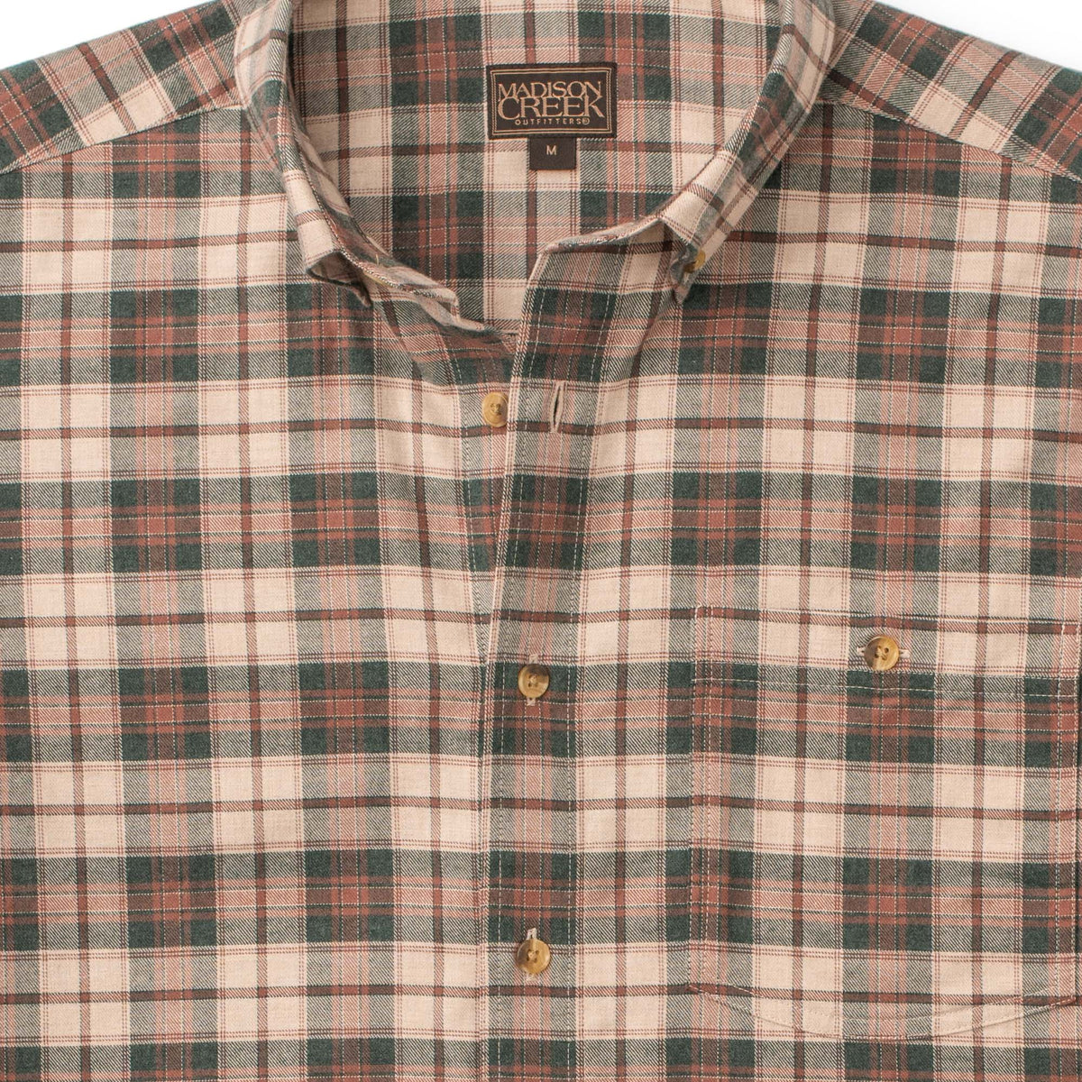 Branch Plaid Brushed Cotton Shirt - Ivory/Green Plaid