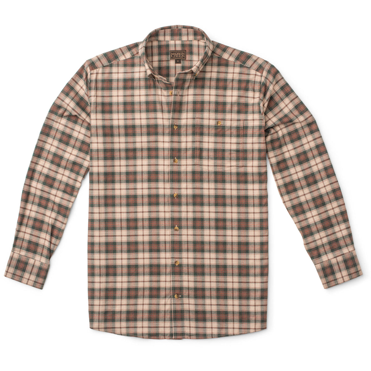 Branch Plaid Brushed Cotton Shirt - Ivory/Green Plaid