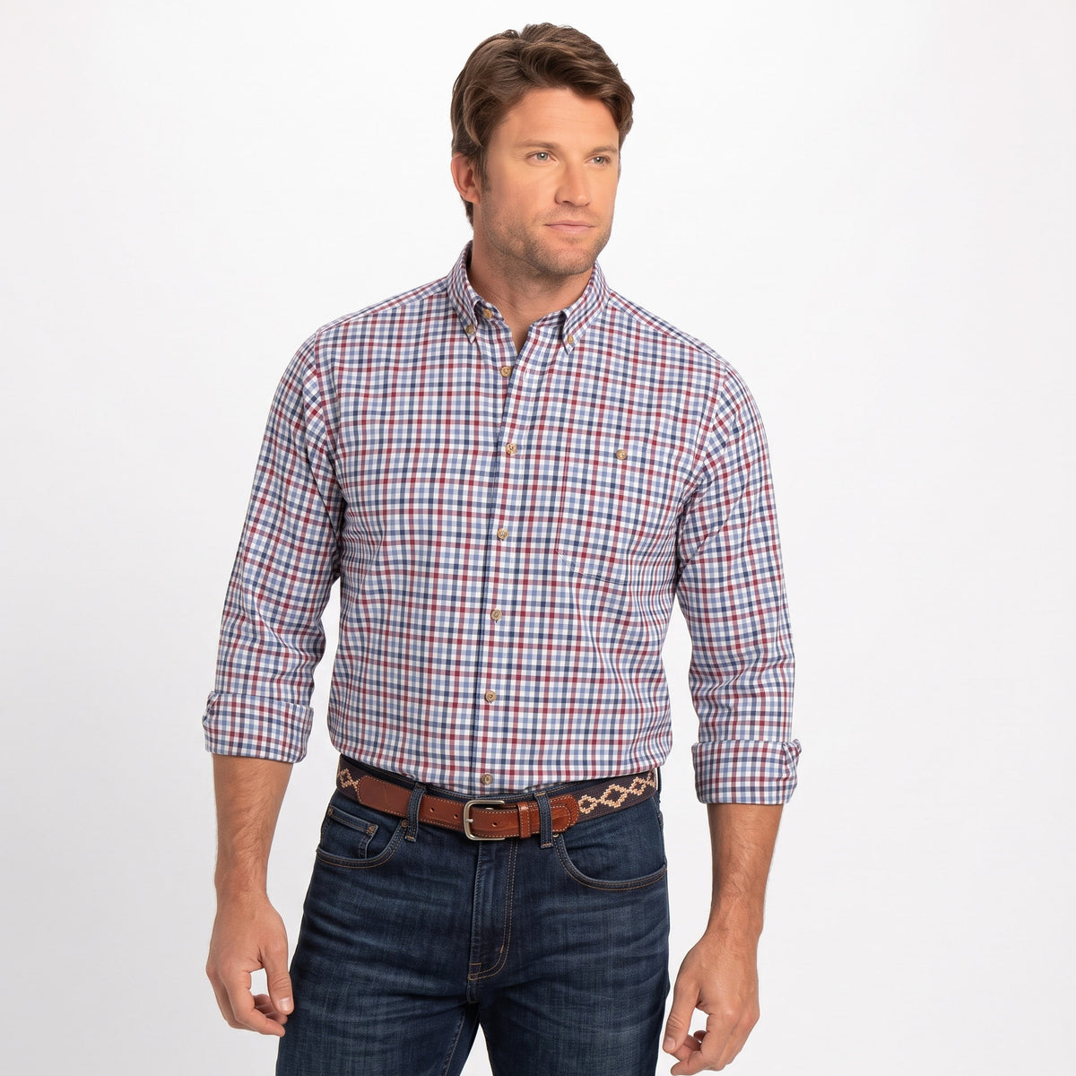 Branch Button-Down Shirt - Red/Blue Check