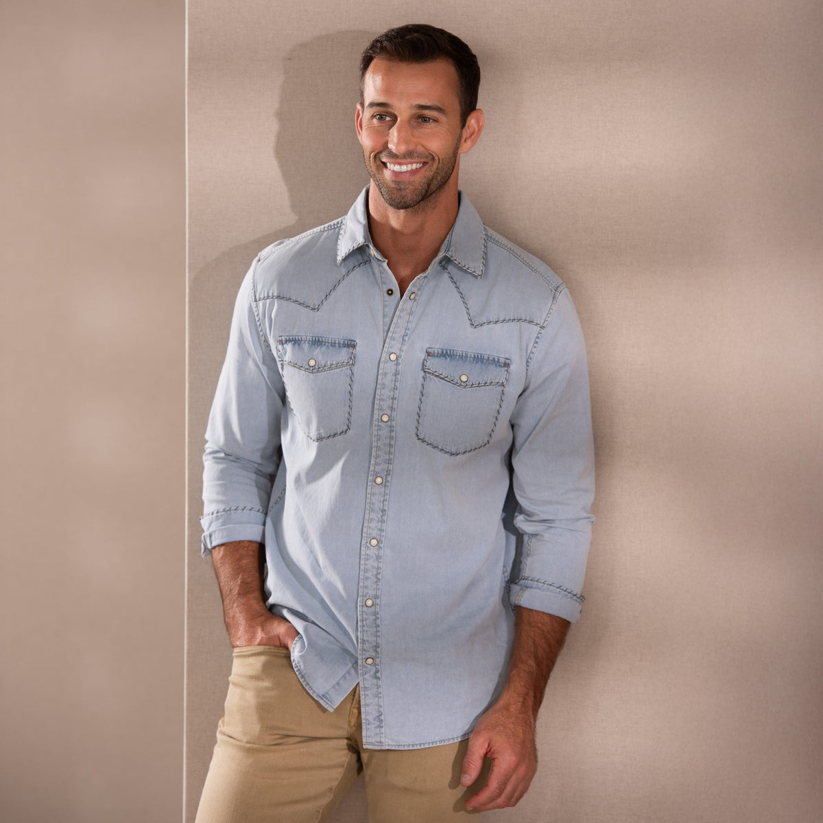 Branson Whipstitch Denim Shirt - Chambray Denim