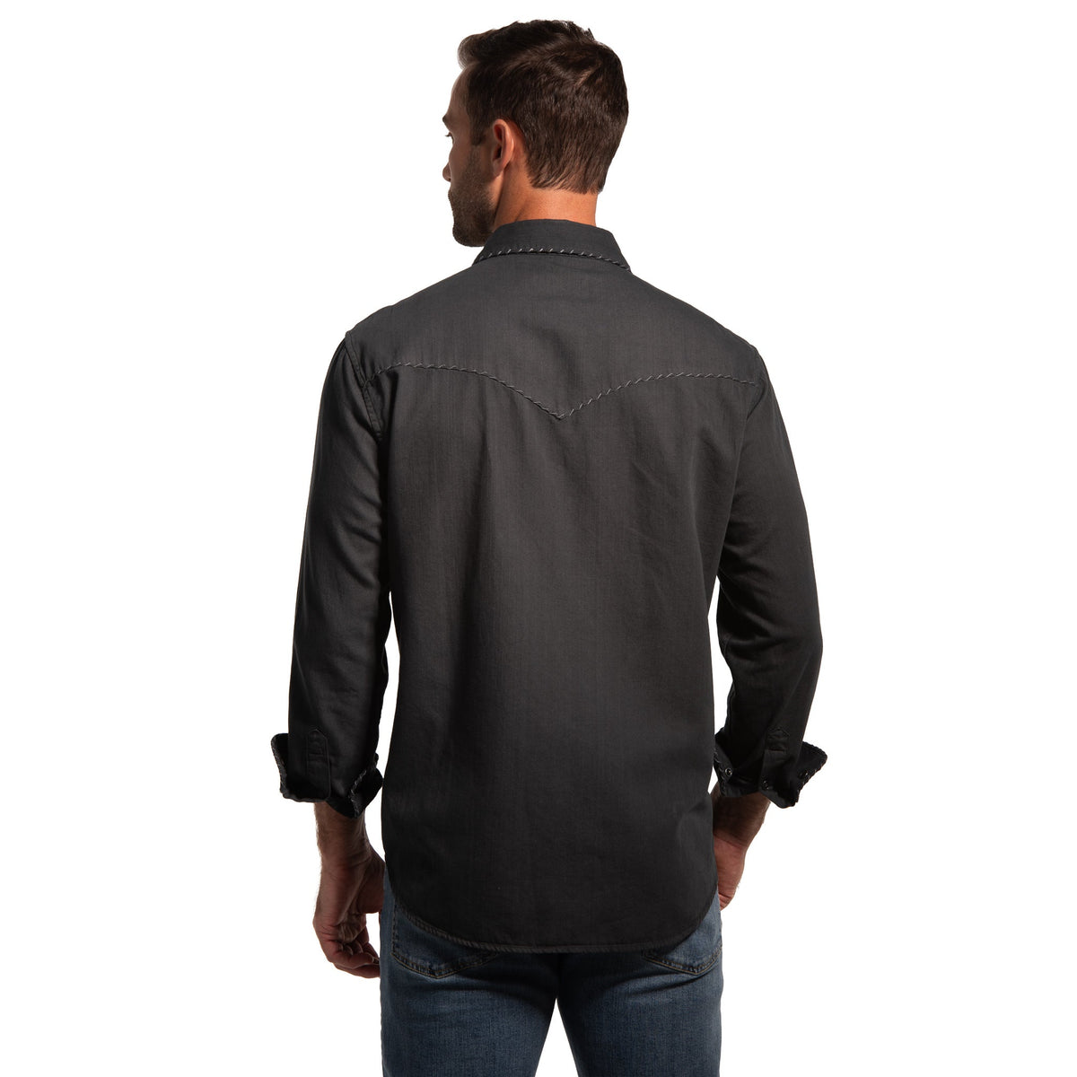 Branson Whipstitch Denim Shirt - Black Denim