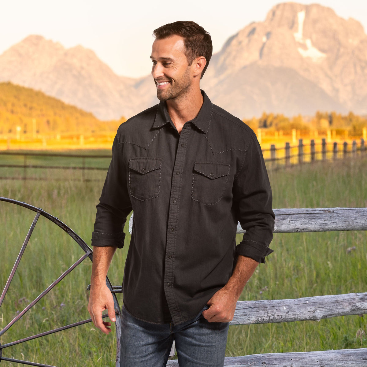 Branson Whipstitch Denim Shirt - Black Denim