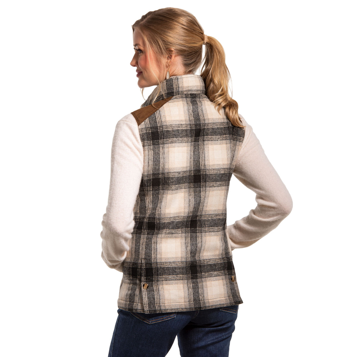 Cashiers Wool Blend Vest with Rabbit Fur Collar