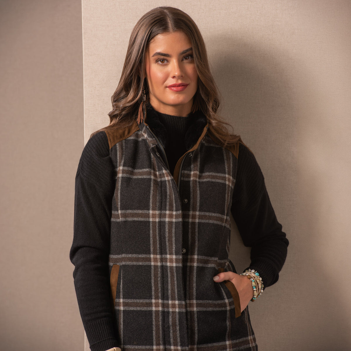 Cashiers Wool Blend Vest - Dark Grey Plaid