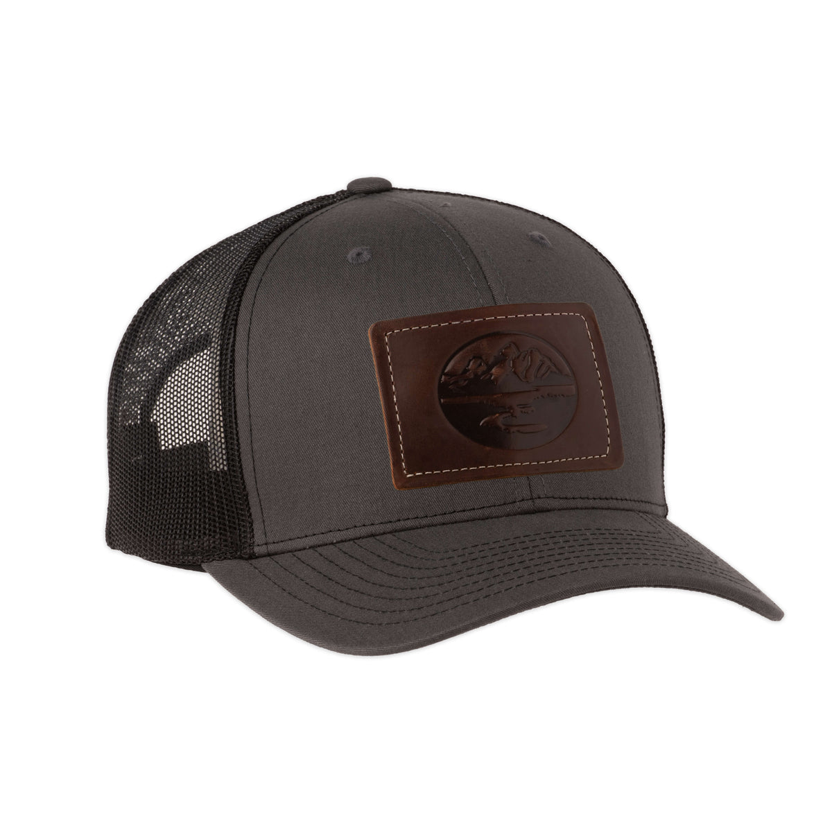 Madison Creek Outfitters Richardson 112 Leather Patch Trucker Hat - Charcoal/Black