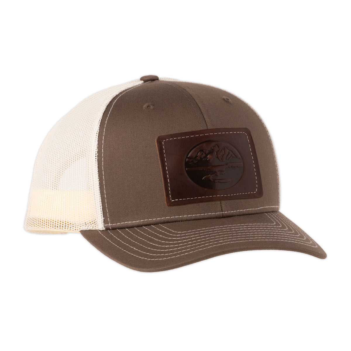 Madison Creek Outfitters Richardson 112 Leather Patch Trucker Hat - Chocolate Chip/Birch