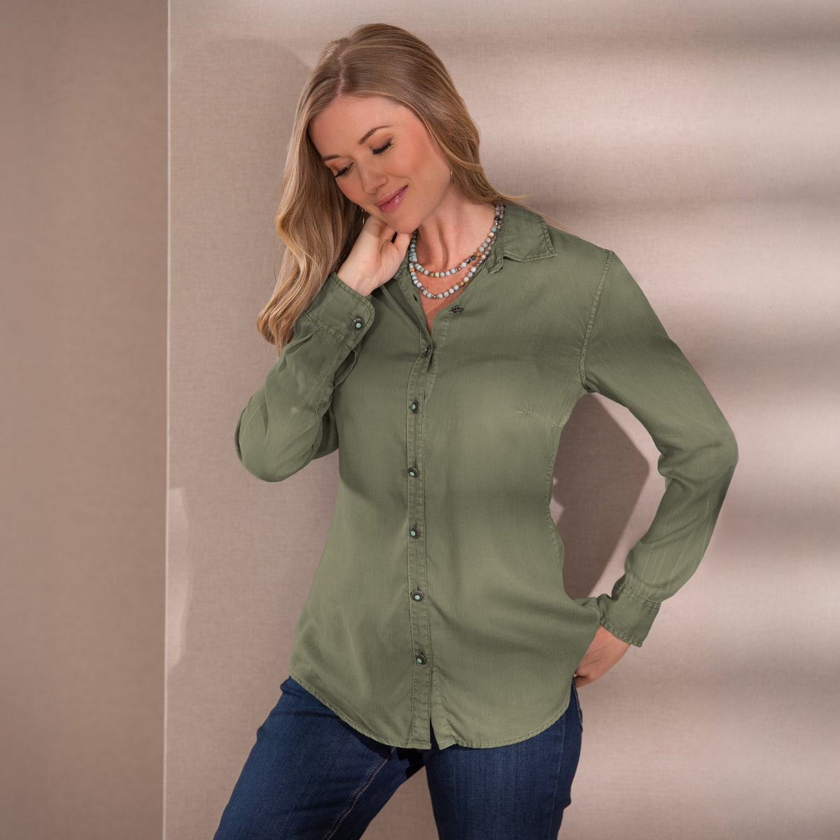 Claire Signature Blend Solid Shirt - Olive