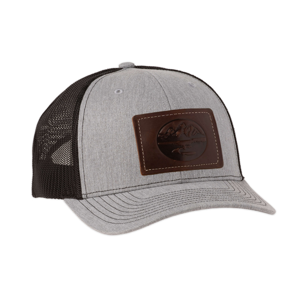 Madison Creek Outfitters Richardson 112 Leather Patch Trucker Hat - Khaki/Coffee