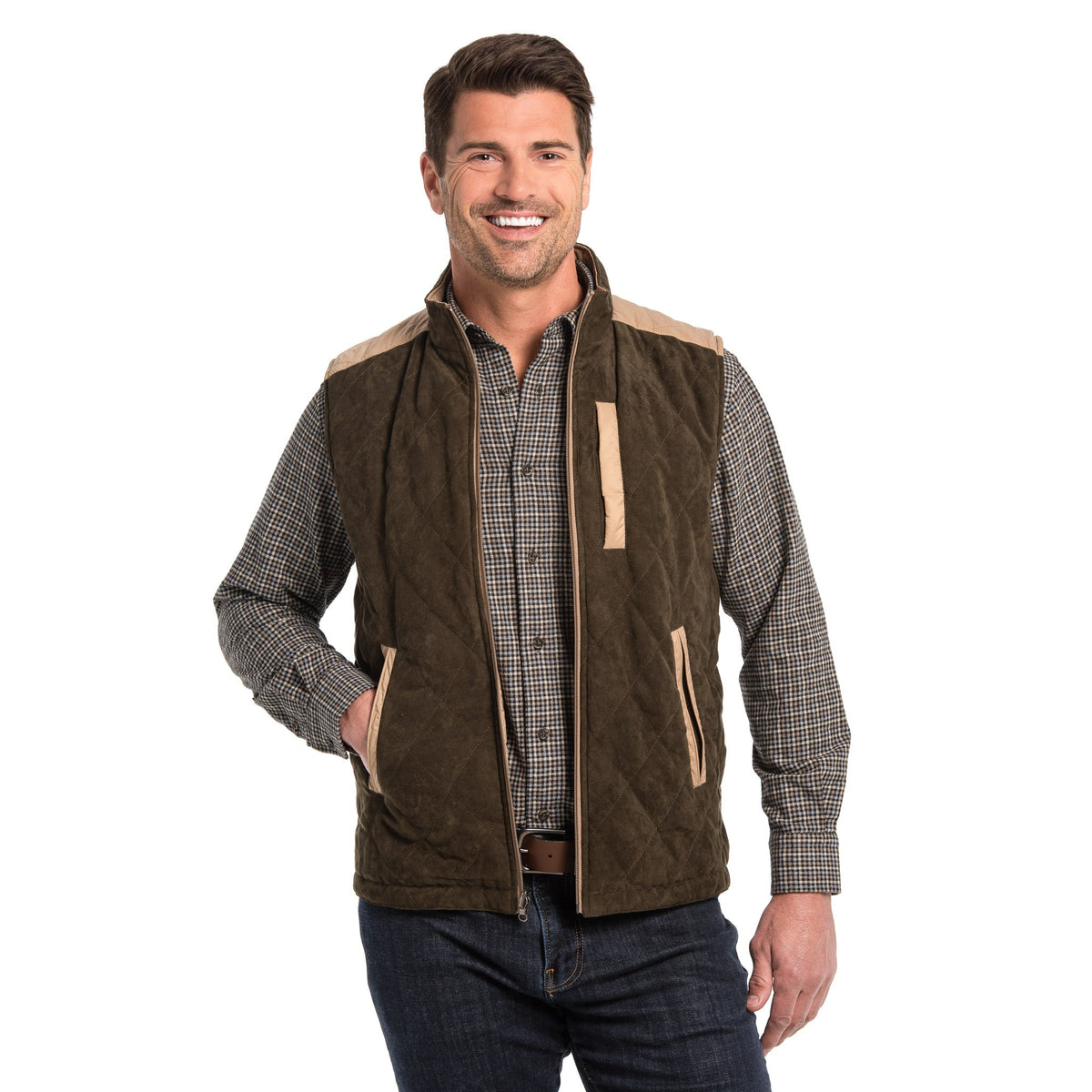High Point Nylon & Microsuede Reversible Vest - Olive / Taupe