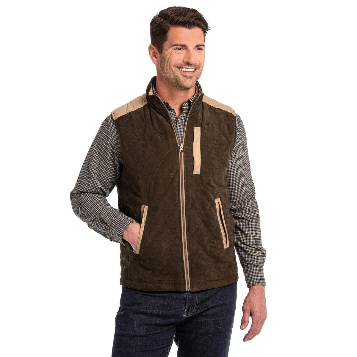 High Point Nylon & Microsuede Reversible Vest - Olive / Taupe