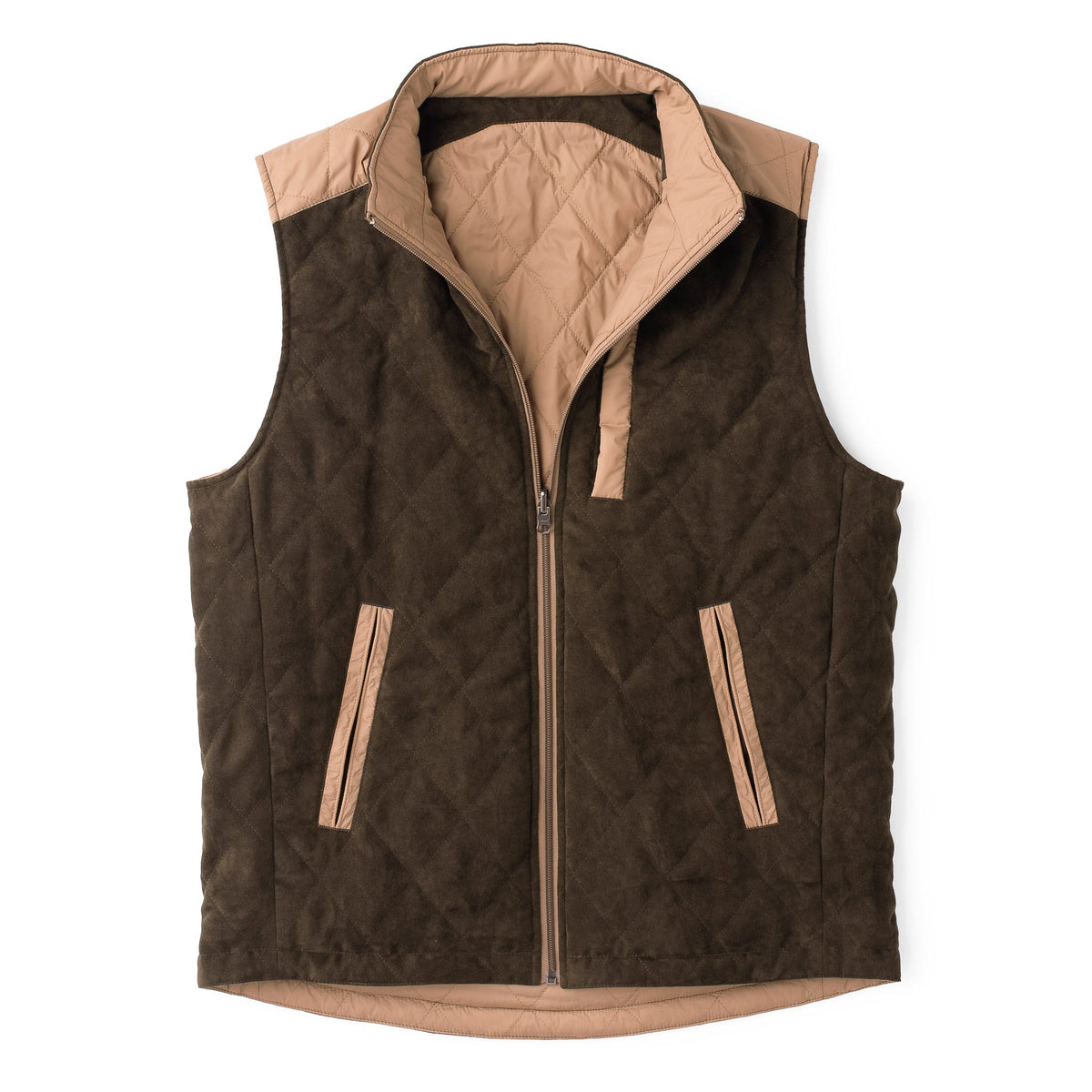High Point Nylon & Microsuede Reversible Vest - Olive / Taupe