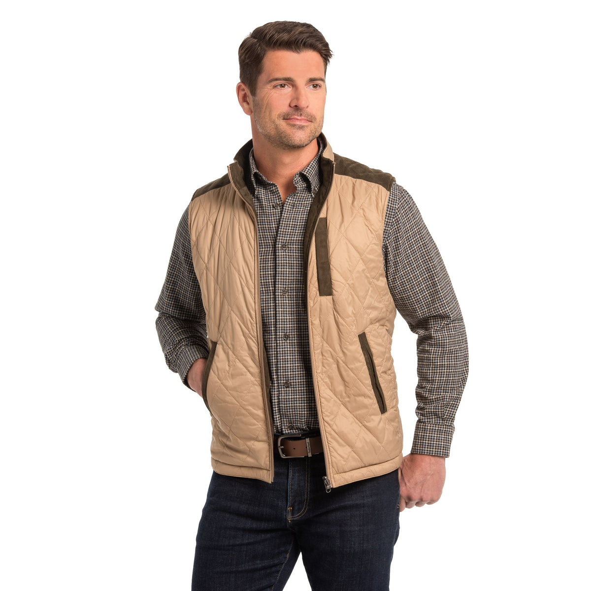 High Point Nylon & Microsuede Reversible Vest - Whiskey / Navy