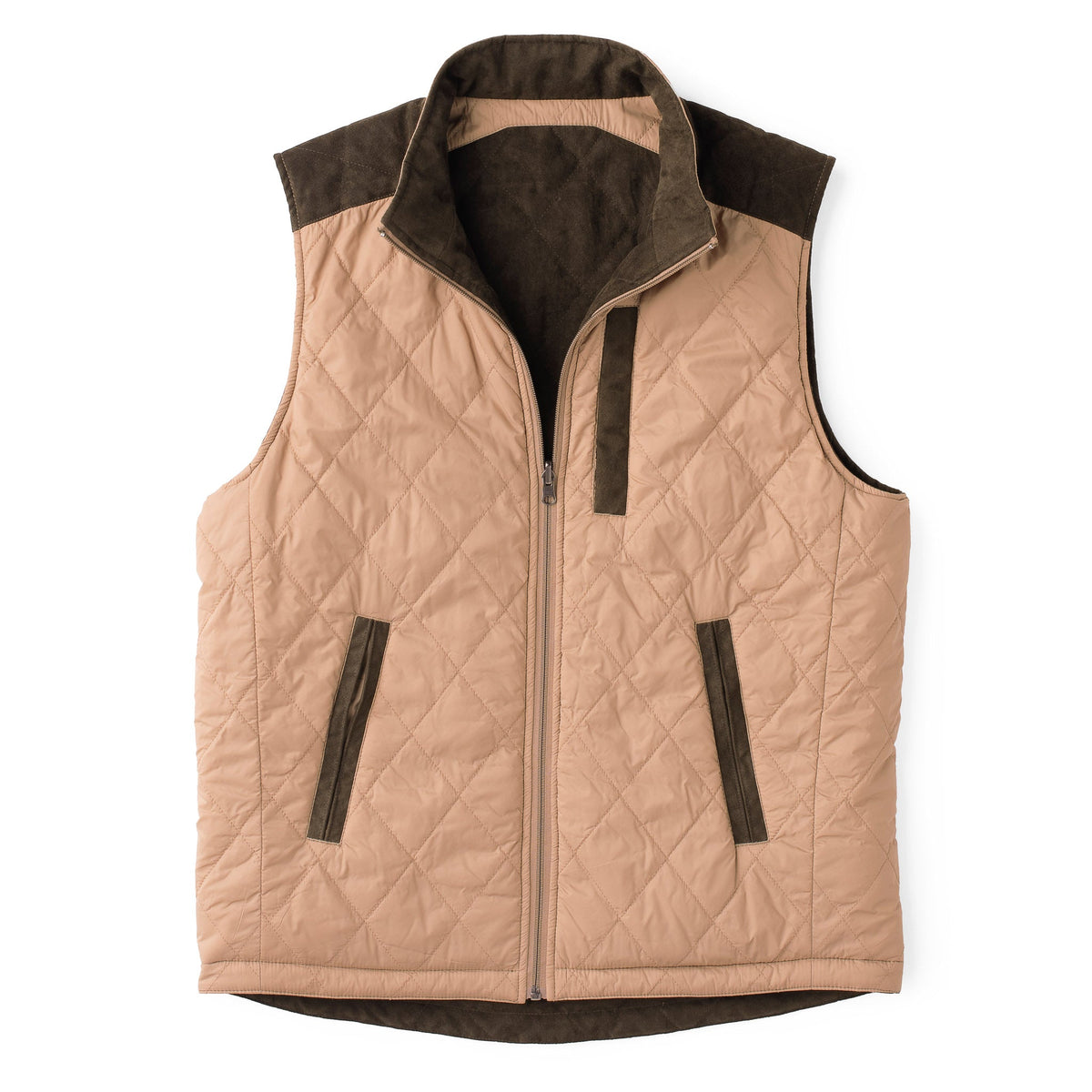 High Point Nylon & Microsuede Reversible Vest - Olive / Taupe