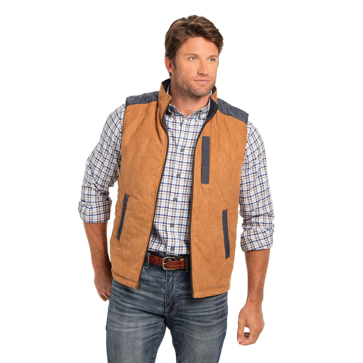 High Point Nylon & Microsuede Reversible Vest - Whiskey / Navy