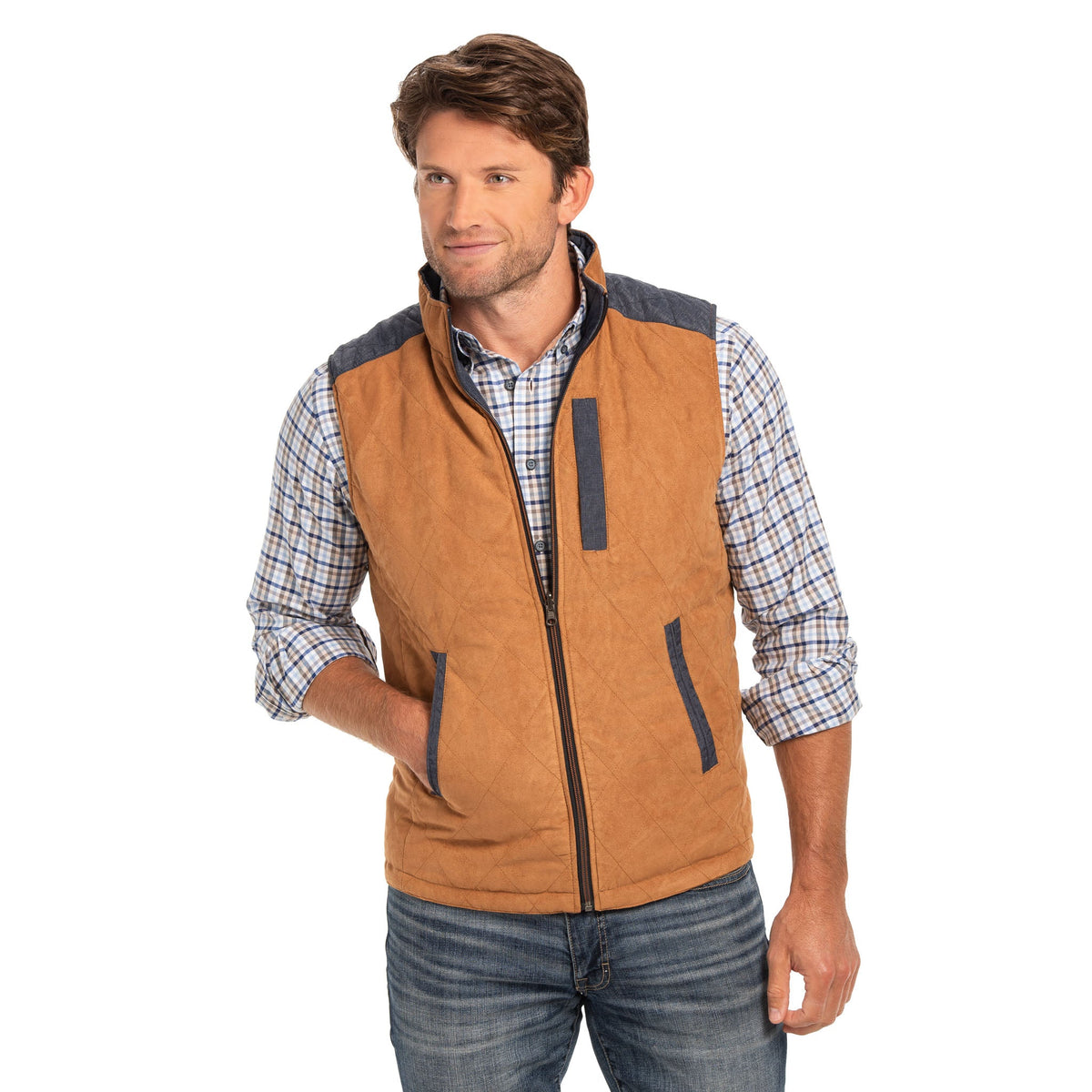 High Point Nylon & Microsuede Reversible Vest - Whiskey / Navy