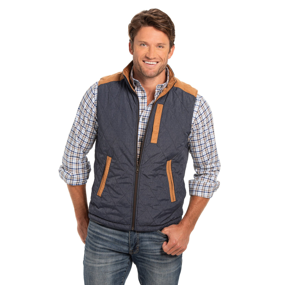 High Point Nylon & Microsuede Reversible Vest - Whiskey / Navy