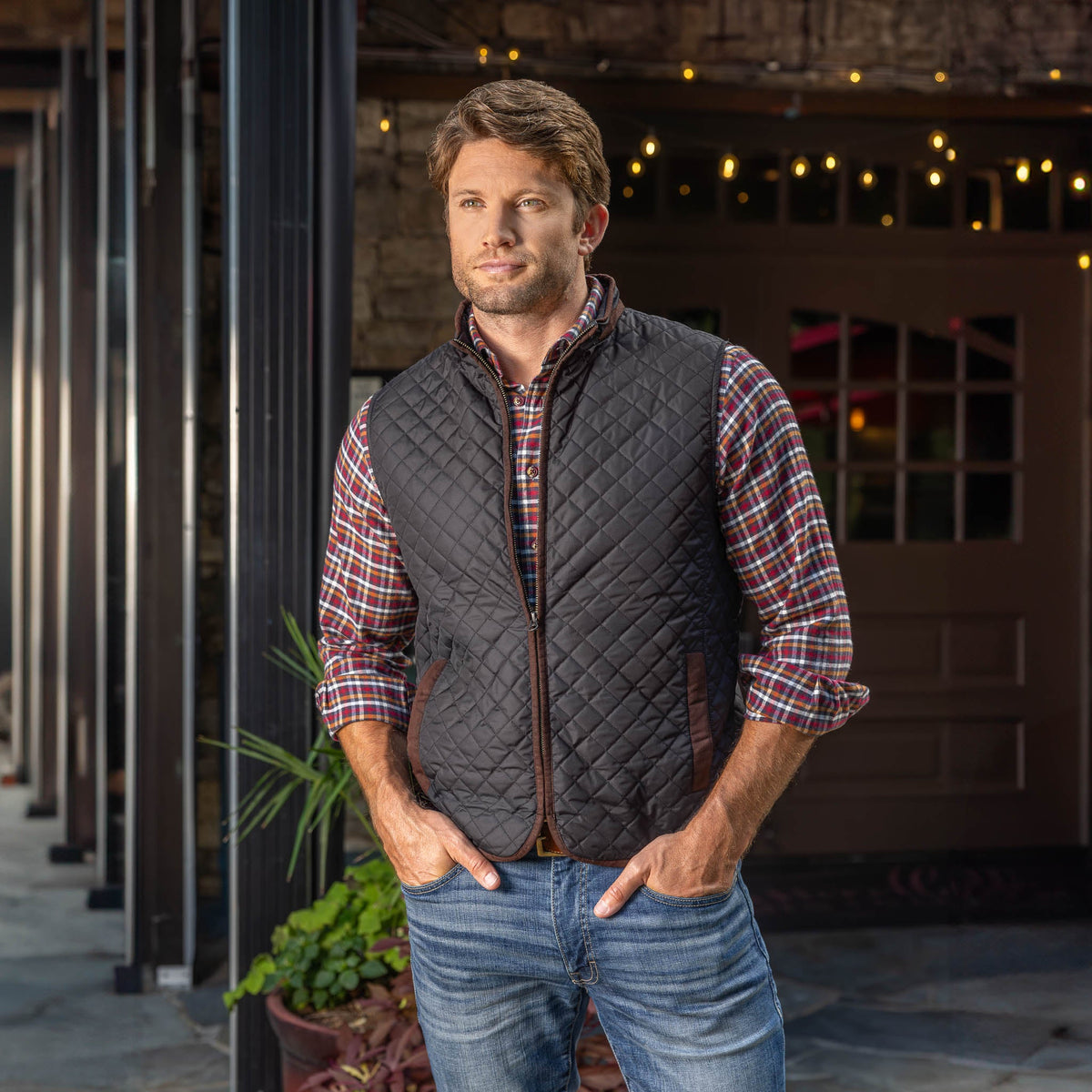Houston Diamond Quilted Nylon Vest - Black