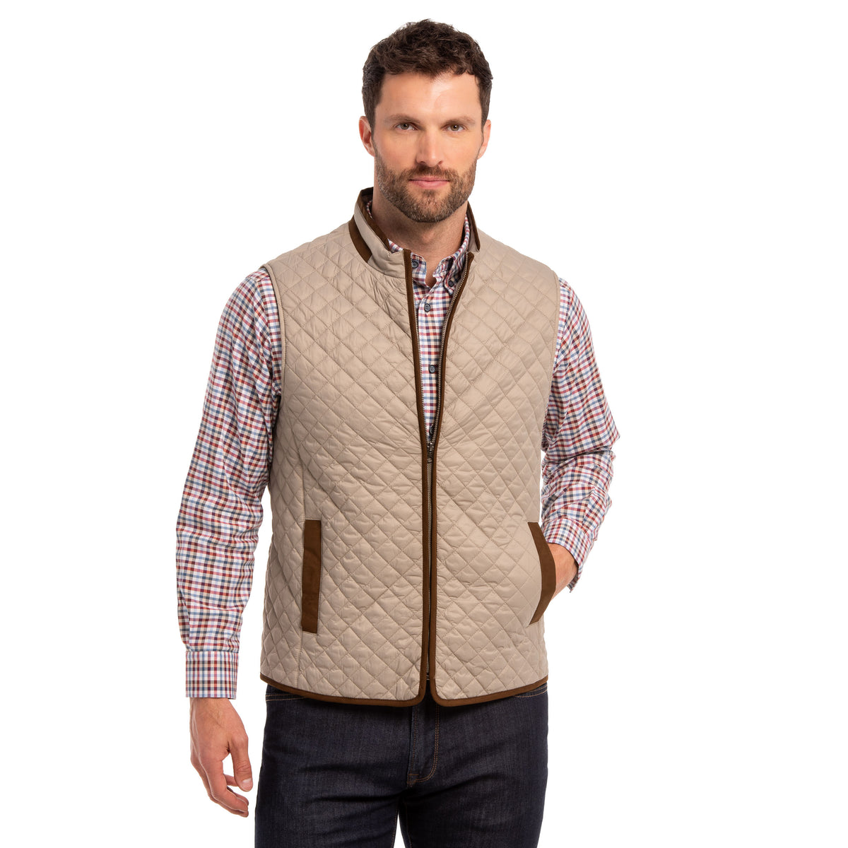 Houston Diamond Quilted Nylon Vest - Taupe