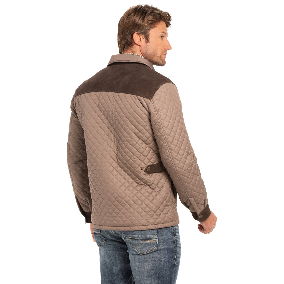 Ingram Diamond Quilted Nylon Jacket with Leather Trim - Dark Khaki