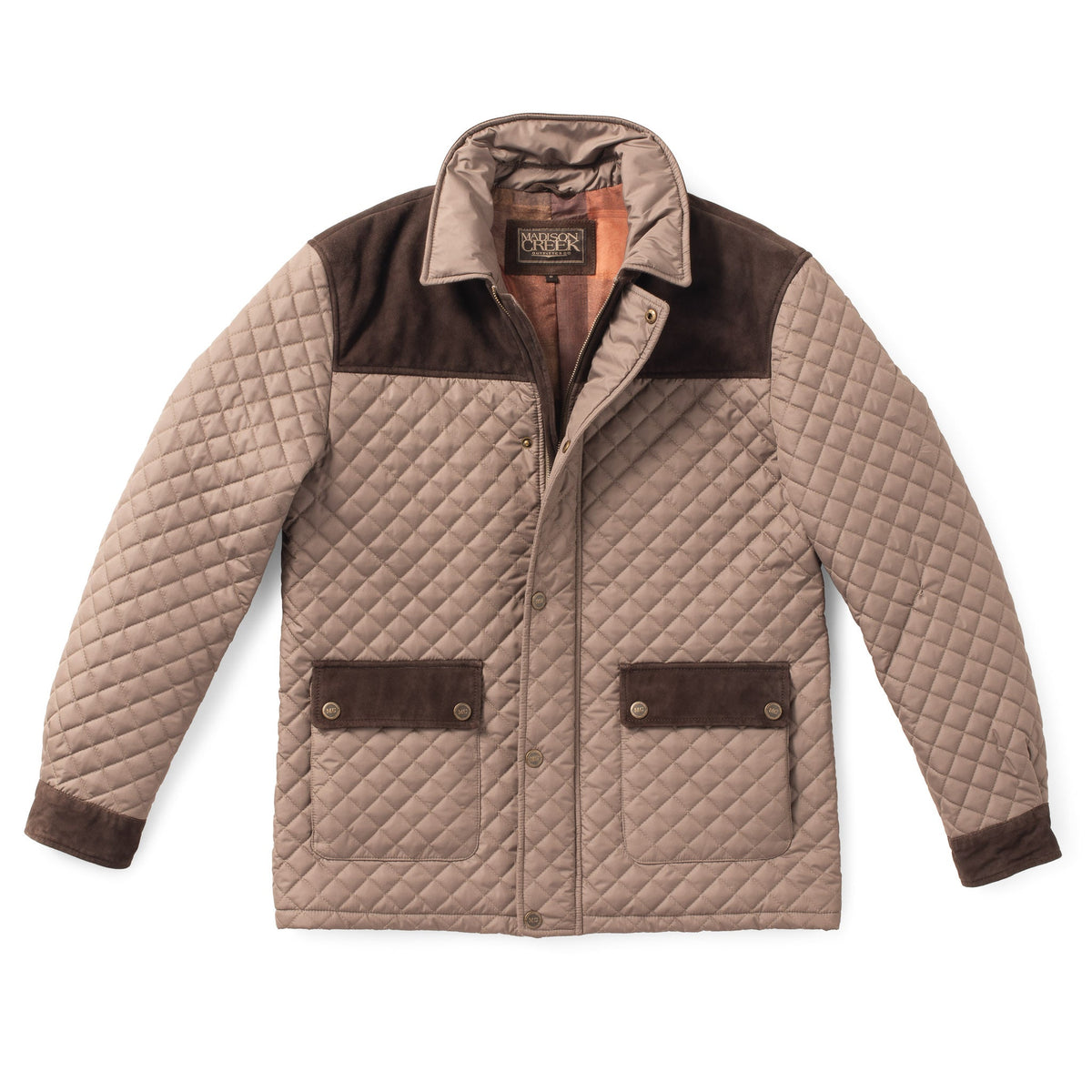 Ingram Diamond Quilted Nylon Jacket with Leather Trim - Dark Khaki