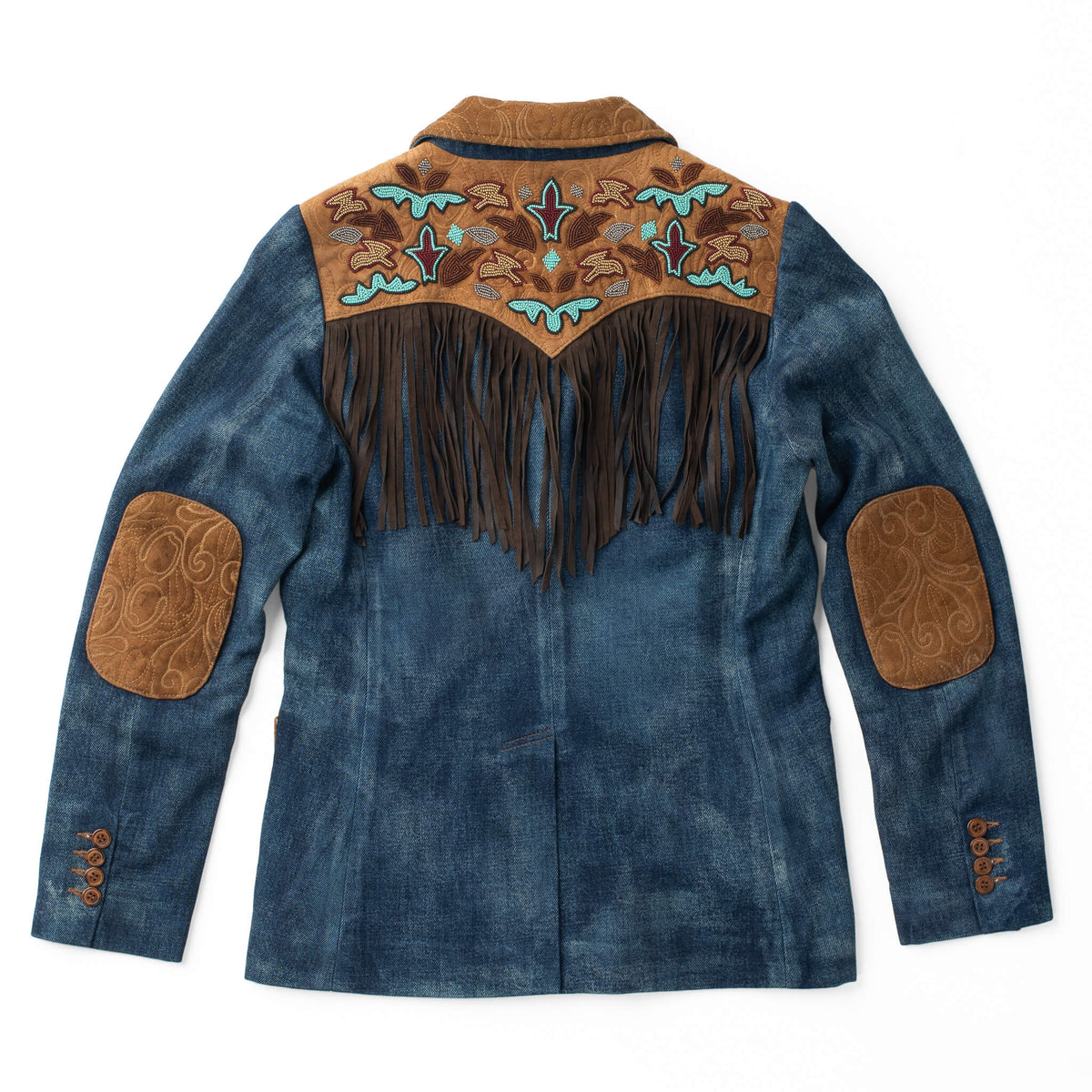 Jane Beaded Denim & Leather Blazer - Indigo Denim